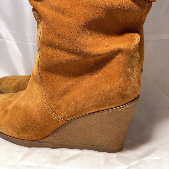 Salvatore Ferragamo Slouch Boots Women Size 8.5 Suede Leather Brown Wedge Heels - Picture 6 of 13